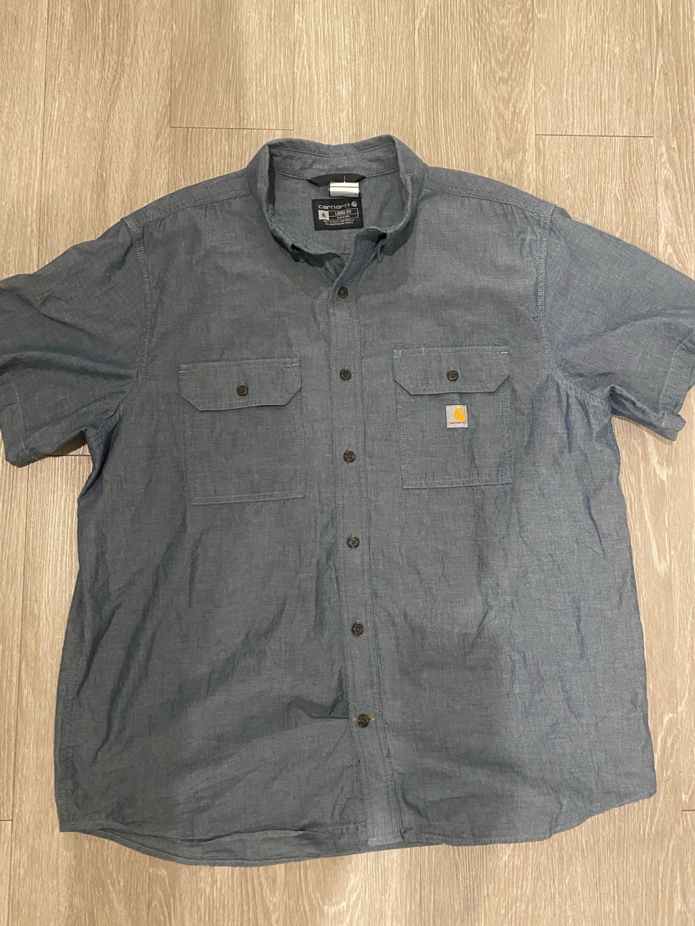 Carhartt Shirt Mens XL Gray Button Down Short Sleeve Loose Fit Workwear